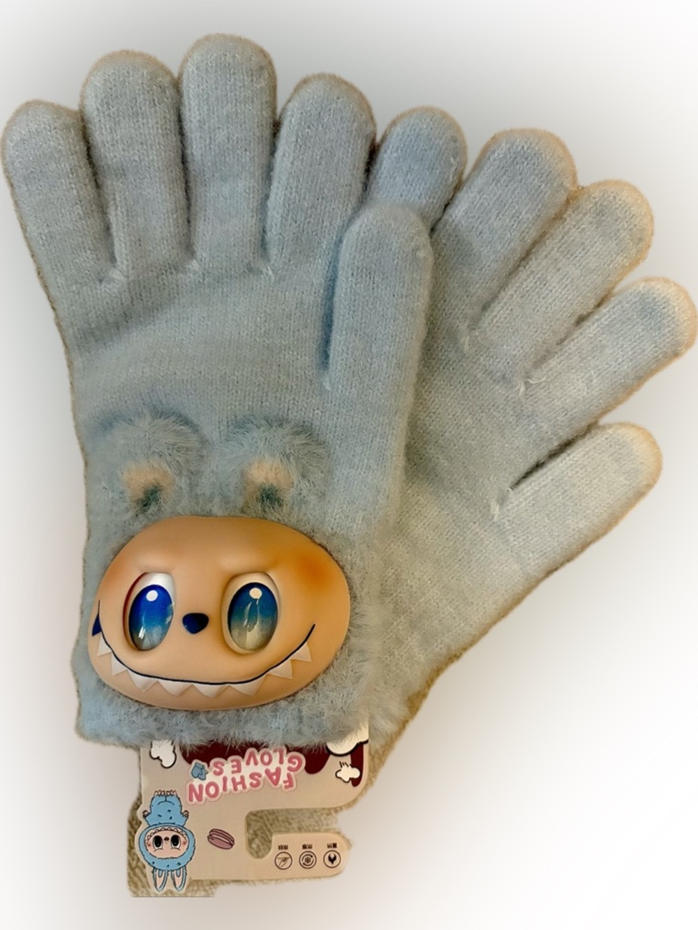Light Blue Plush Labubu “Hope” Character Gloves